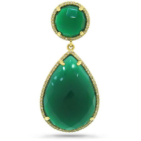 Diamond & 23.46ct Green Agate 14k Yellow Gold Pendant - 0.35ct