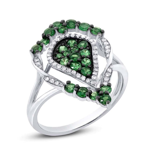 Diamond & 0.85ct Green Garnet 14k White Gold Ring - 0.16ct