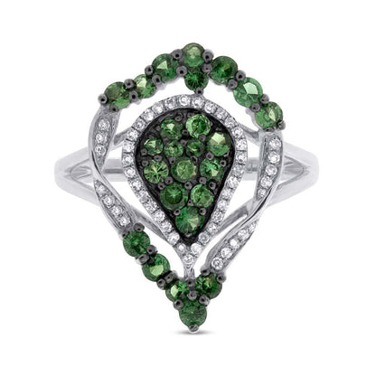 Diamond & 0.85ct Green Garnet 14k White Gold Ring - 0.16ct