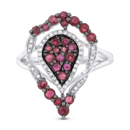 Diamond & 1.04ct Ruby 14k White Gold Ring - 0.16ct