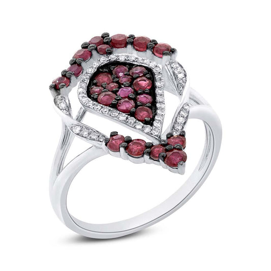 Diamond & 1.04ct Ruby 14k White Gold Ring - 0.16ct