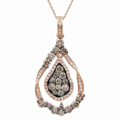 14k Rose Gold White & Champagne Diamond Pendant - 1.10ct
