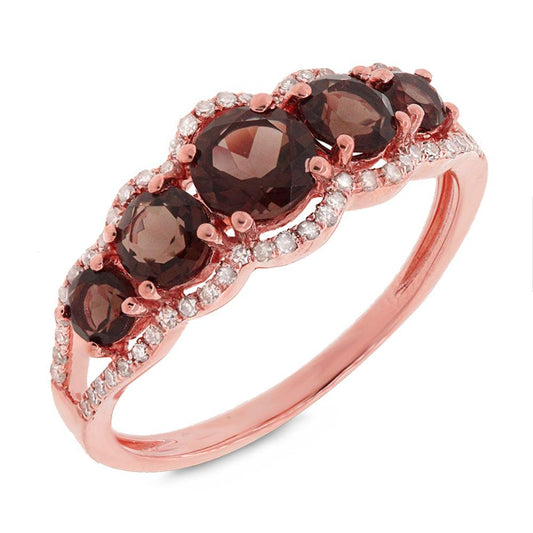 Diamond & 1.11ct Smokey Topaz 14k Rose Gold Ring - 0.17ct
