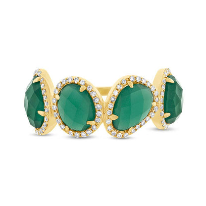 Diamond & 3.80ct Green Agate 14k Yellow Gold Ring - 0.27ct