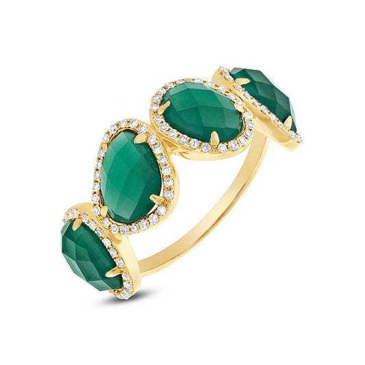 Diamond & 3.80ct Green Agate 14k Yellow Gold Ring Size 6 - 0.27ct