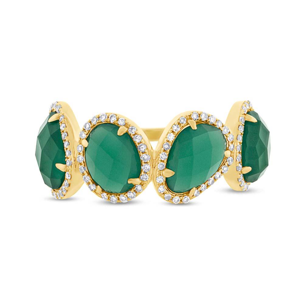 Diamond & 3.80ct Green Agate 14k Yellow Gold Ring Size 6 - 0.27ct