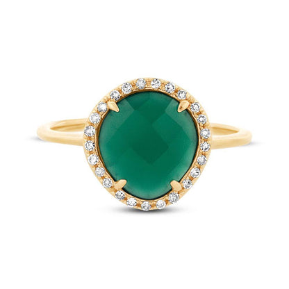 Diamond & 1.95ct Green Agate 14k Yellow Gold Ring - 0.13ct
