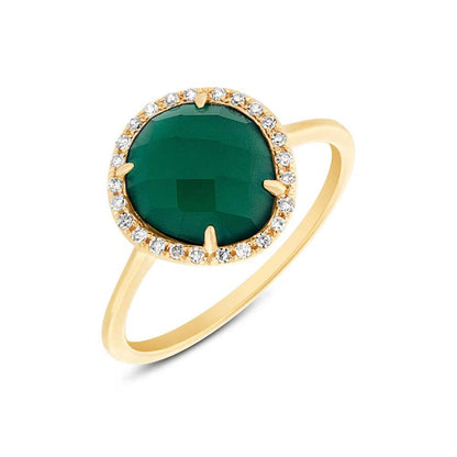 Diamond & 1.95ct Green Agate 14k Yellow Gold Ring - 0.13ct