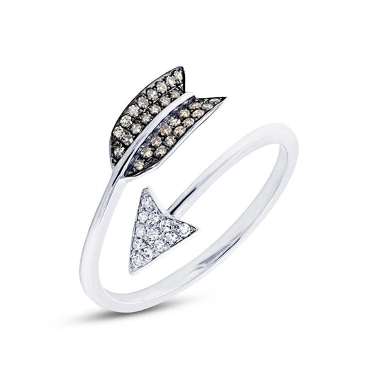 14k White Gold White & Champagne Diamond Arrow Ring - 0.17ct