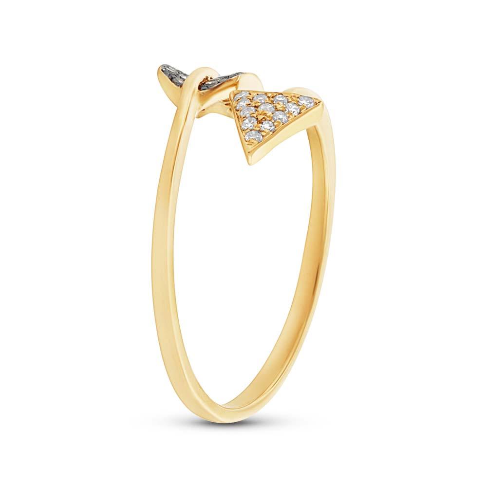 14k Yellow Gold White & Champagne Diamond Arrow Ring - 0.17ct