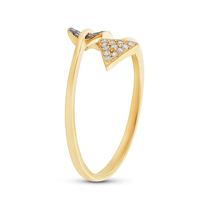 14k Yellow Gold White & Champagne Diamond Arrow Ring - 0.17ct