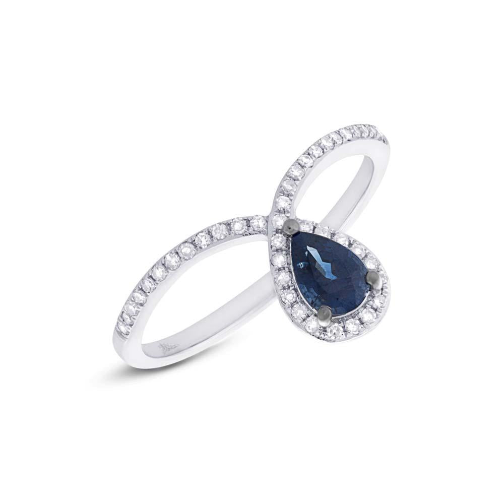 Diamond & 0.46ct Blue Sapphire 14k White Gold Ring - 0.16ct