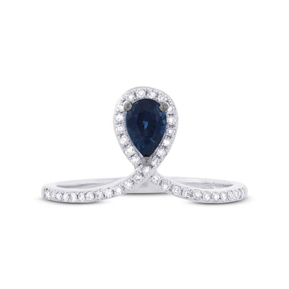 Diamond & 0.46ct Blue Sapphire 14k White Gold Ring - 0.16ct