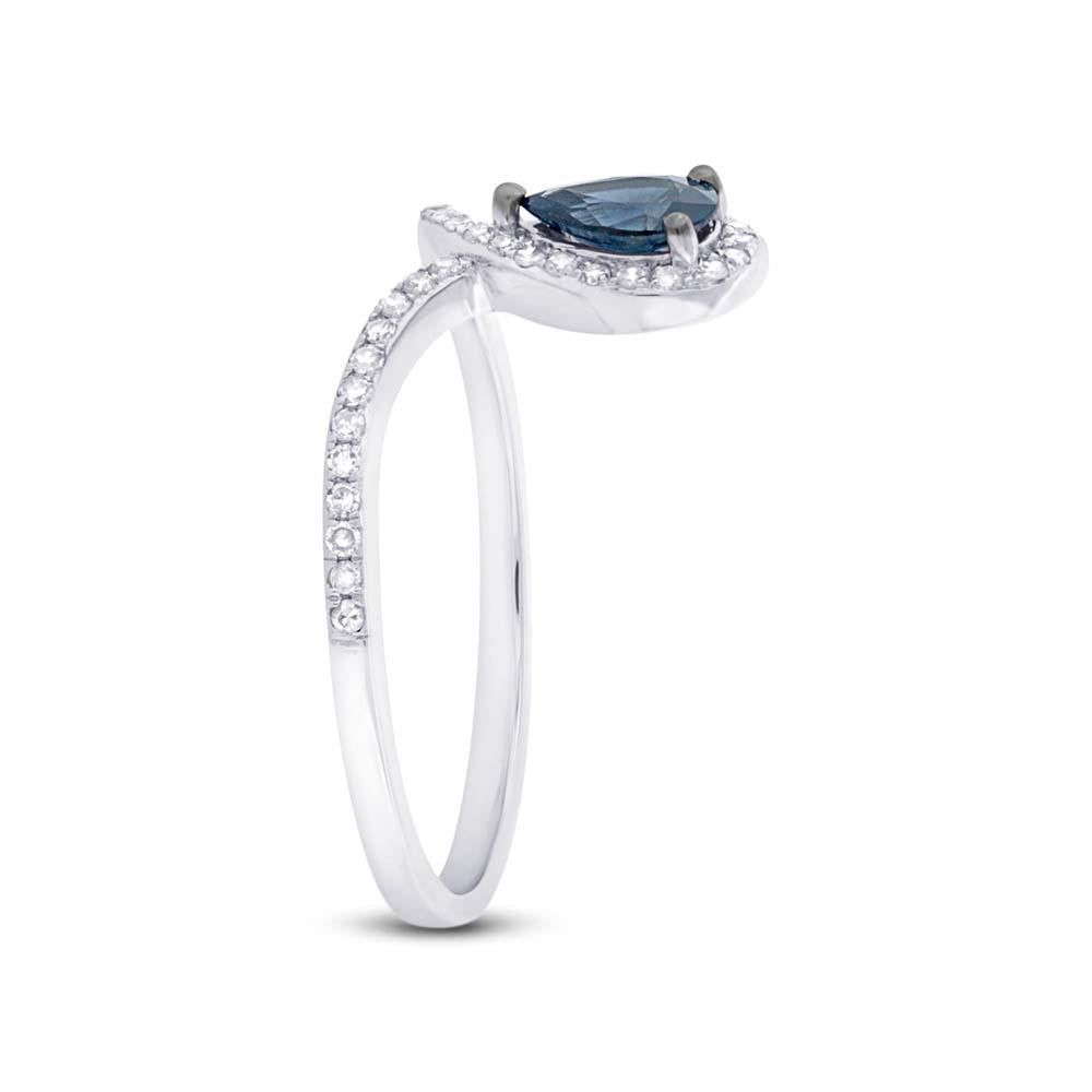 Diamond & 0.46ct Blue Sapphire 14k White Gold Ring - 0.16ct