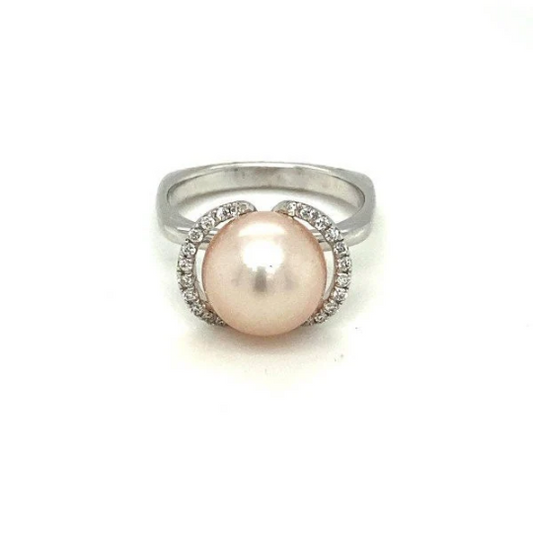 Freshwater Pearl & White Diamond Charming Modern Dainty Ring For Women