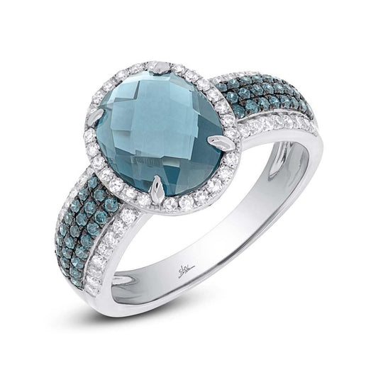 Diamond & 3.54ct London Blue Topaz 14k White Gold Ring - 0.30ct