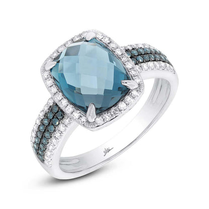 Diamond & 3.98ct London Blue Topaz 14k White Gold Ring - 0.30ct