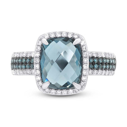 Diamond & 3.98ct London Blue Topaz 14k White Gold Ring - 0.30ct