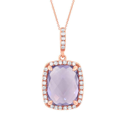 Diamond & 3.12ct Amethyst 14k Rose Gold Pendant - 0.18ct
