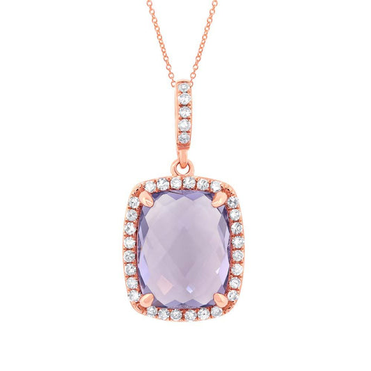 Diamond & 3.12ct Amethyst 14k Rose Gold Pendant - 0.18ct