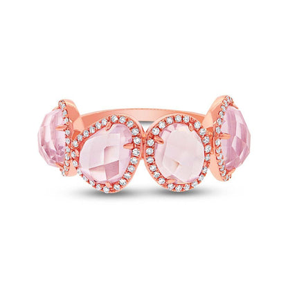Diamond & 4.03ct Rose Quartz 14k Rose Gold Ring - 0.27ct