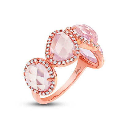 Diamond & 4.03ct Rose Quartz 14k Rose Gold Ring - 0.27ct