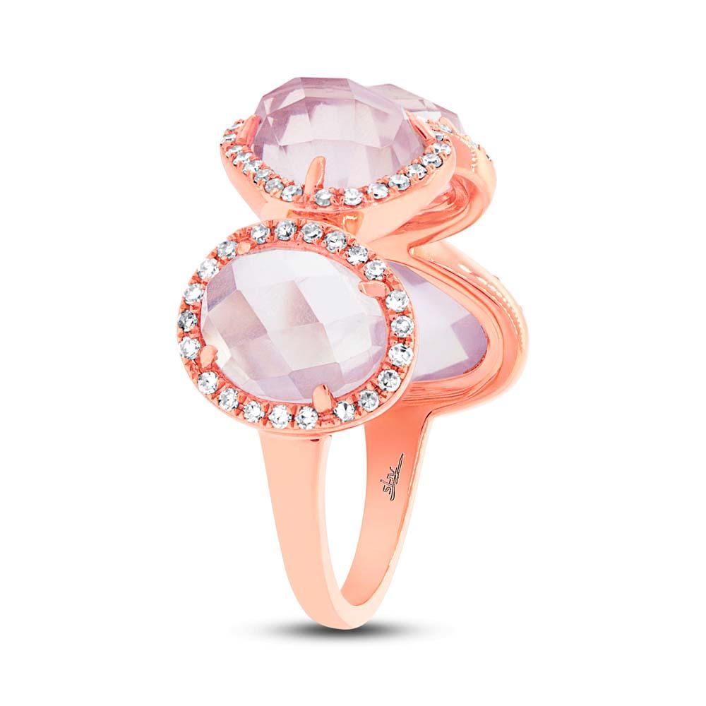 Diamond & 4.03ct Rose Quartz 14k Rose Gold Ring - 0.27ct