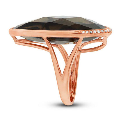 Diamond & 18.99ct Smokey Topaz 14k Rose Gold Ring - 0.10ct