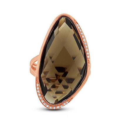 Diamond & 18.99ct Smokey Topaz 14k Rose Gold Ring - 0.10ct