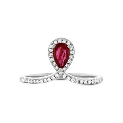 Diamond & 0.44ct Ruby 14k White Gold Ring - 0.16ct