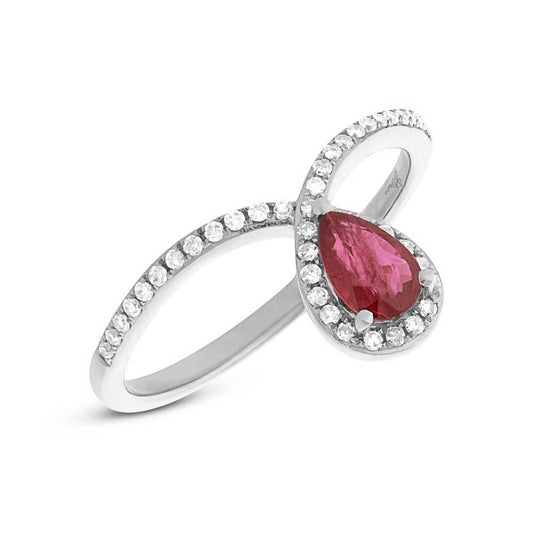 Diamond & 0.44ct Ruby 14k White Gold Ring - 0.16ct