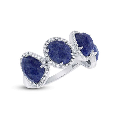 Diamond & 3.88ct Blue Aventurine 14k White Gold Ring - 0.27ct