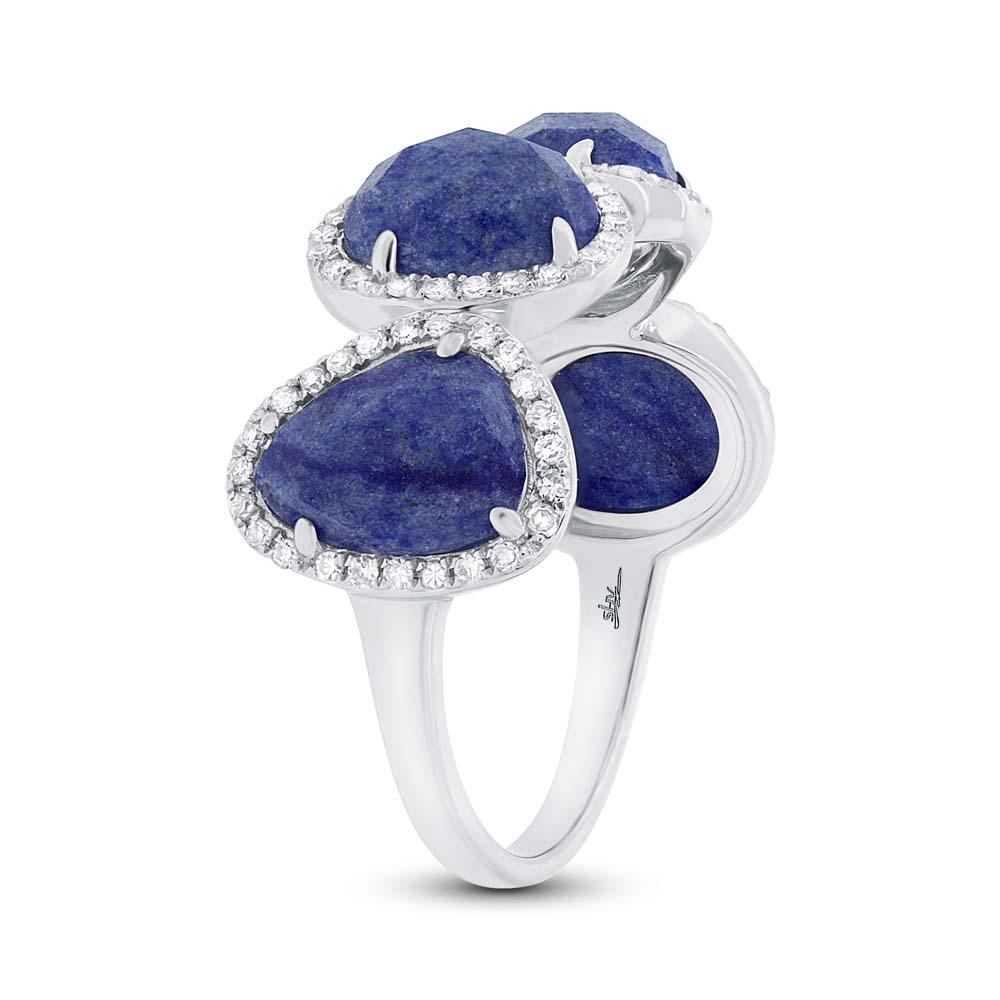 Blue aventurine gemstone designer ring with cz in 22k gold over sterling  silver