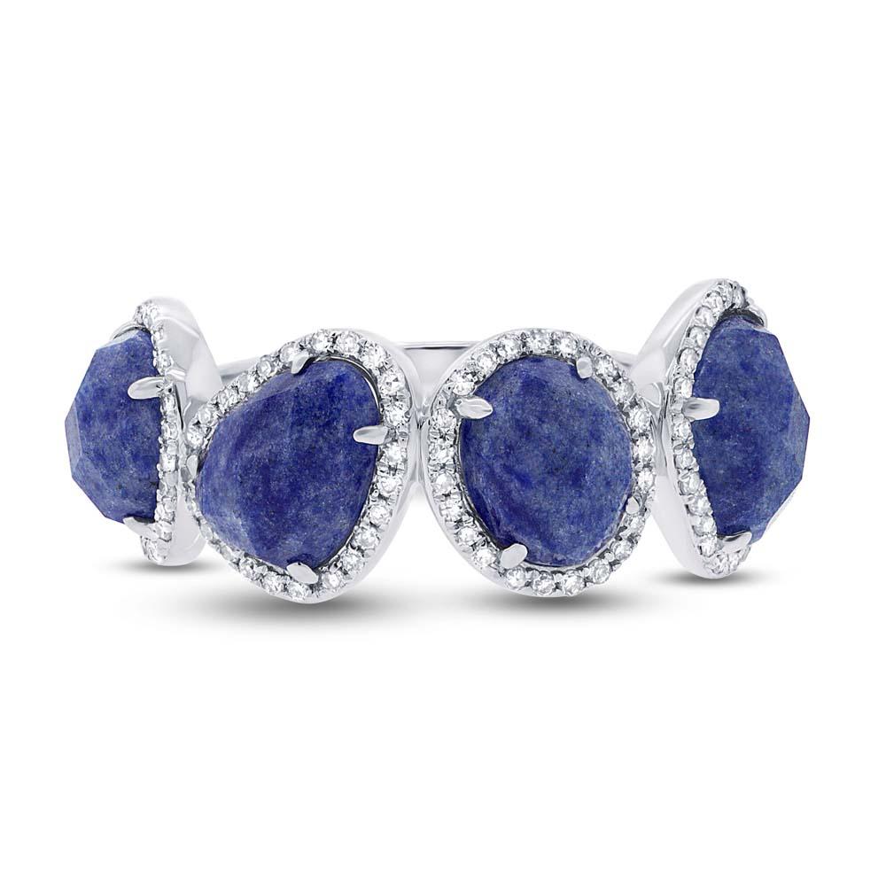 Diamond & 3.88ct Blue Aventurine 14k White Gold Ring - 0.27ct