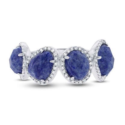 Diamond & 3.88ct Blue Aventurine 14k White Gold Ring - 0.27ct