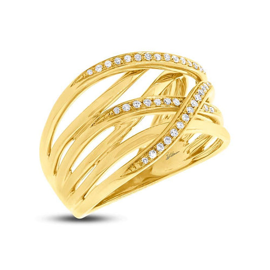 14k Yellow Gold Diamond Bridge Ring - 0.19ct