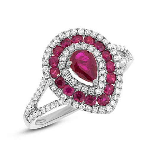Diamond & 0.98ct Ruby 14k White Gold Ring - 0.37ct