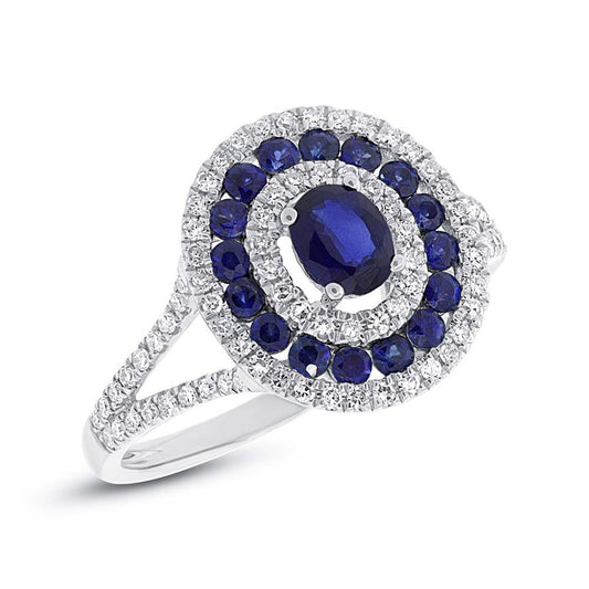 Diamond & 0.89ct Blue Sapphire 14k White Gold Ring - 0.35ct