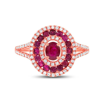 Diamond & 1.00ct Ruby 14k Rose Gold Ring - 0.35ct