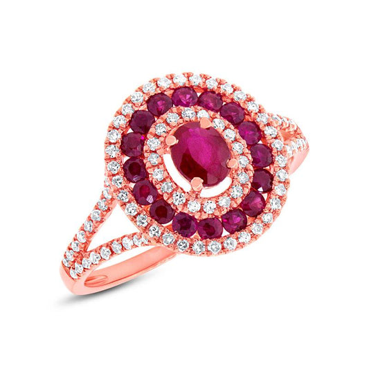 Diamond & 1.00ct Ruby 14k Rose Gold Ring - 0.35ct