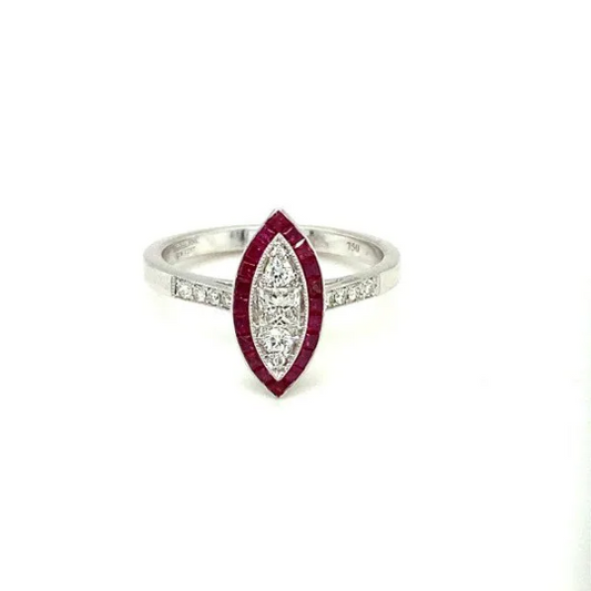 14K White Gold Genuine Ruby Ring with Diamonds For Women