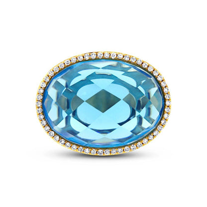 Diamond & 12.39ct Blue Topaz 14k Yellow Gold Ring Size 8 - 0.17ct