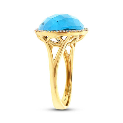 Diamond & 12.39ct Blue Topaz 14k Yellow Gold Ring Size 8 - 0.17ct