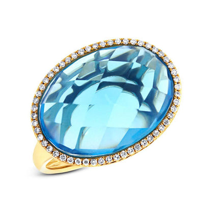 Diamond & 12.39ct Blue Topaz 14k Yellow Gold Ring Size 8 - 0.17ct