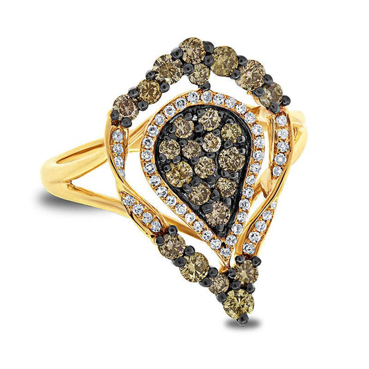 14k Yellow Gold White & Champagne Diamond Ring - 0.93ct