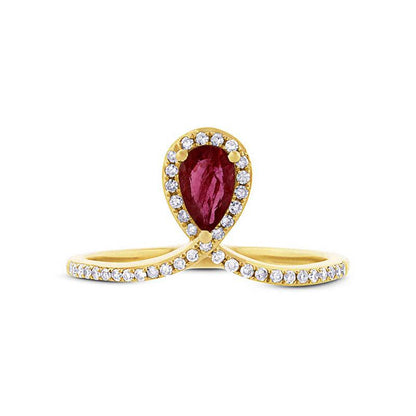Diamond & 0.44ct Ruby 14k Yellow Gold Ring - 0.16ct