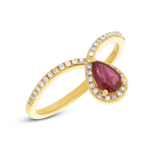 Diamond & 0.44ct Ruby 14k Yellow Gold Ring Size 5.5 - 0.16ct