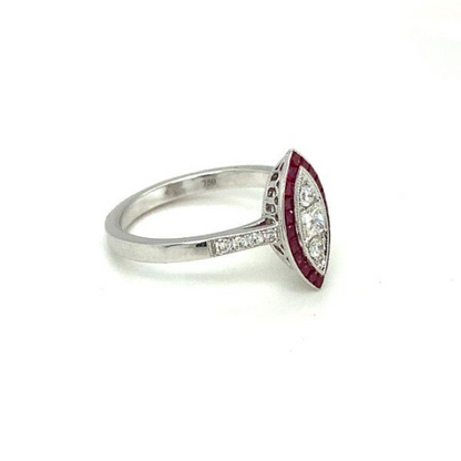 14K White Gold Genuine Ruby Ring with Diamonds For Women