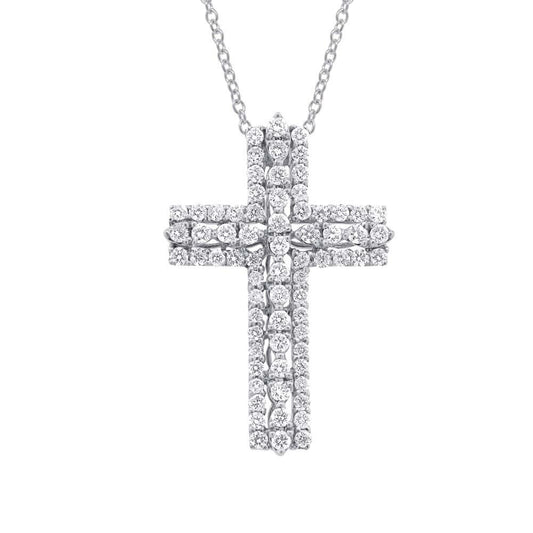18k White Gold Diamond Cross Pendant - 1.43ct