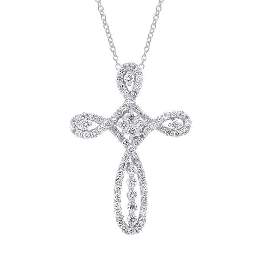 18k White Gold Diamond Cross Pendant - 0.99ct